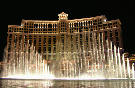 Famous Bellagio Fountains and Stunning Hotel Behind